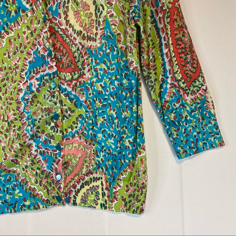TALBOTS Women’s Size M Medium Sweater Cardigan 3/4 Sleeve Floral Mosiac - Picture 6 of 16